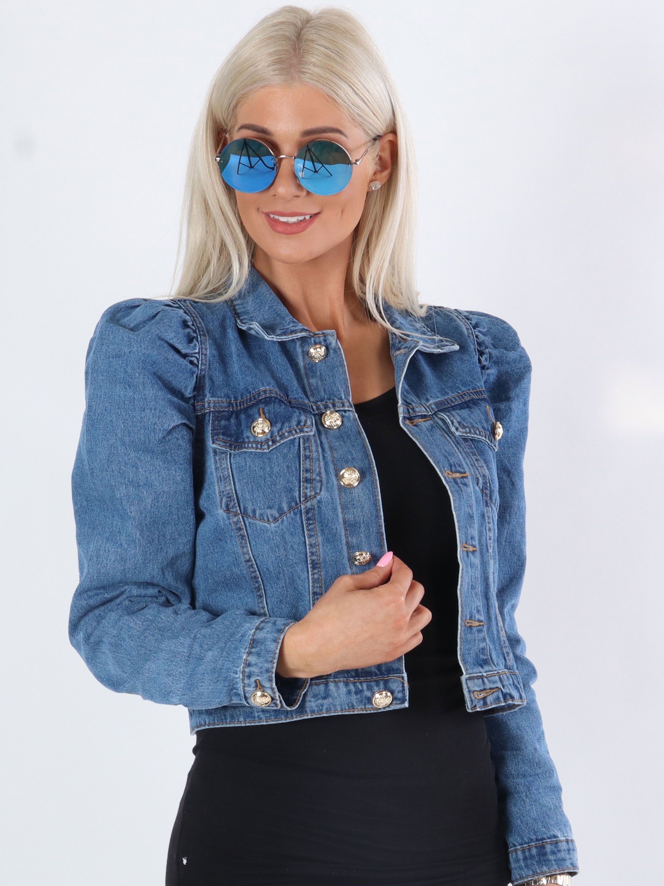 Puffy - Denimjacka med söta puffärmar och guldknappar